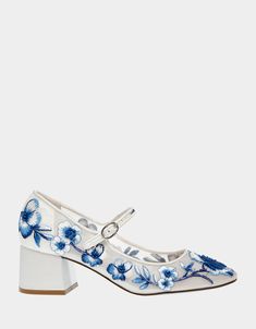 EZRA BLUE FLORAL - SHOES - Betsey Johnson Look Formal, Floral Heels, Satchel Backpack, Floral Shoes, Blue Heels, Mary Jane Heels, Women's Heels, Blue Jewelry, Blue Wedding