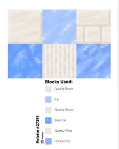 the back side of a computer screen showing blocks used in different colors and sizes, including blue