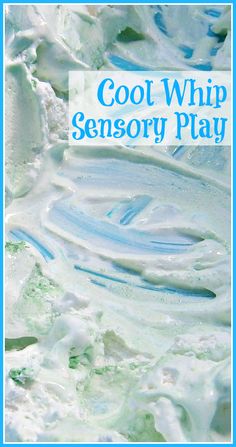 the book cover for cool whip sensory play with blue and white swirls on it