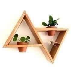 two wooden shelves with plants on them and one has a potted plant in it