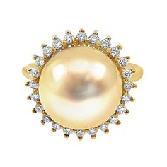 18K Yellow Gold Classic South Sea Golden Pearl Ring with Diamonds 1 South Sea Pearl - 11mm 24 Diamonds - 0.305 CT ( Clarity VS, F color) Daily Wear & Unique Engagement Ring & Wedding Anniversary Ring & Mother-Daughter Gift This exquisitely beautiful ring combines the rich, golden hue of South Sea pearls with the refined elegance of 18K yellow gold, accented by the dazzling sparkle of diamonds. Every intricate detail is the result of masterful craftsmanship, imbuing this piece with an unparallele Luxury Yellow Gold Pearl Ring With Diamond, Luxury Pearl Ring With Halo For Formal Occasions, Luxury Yellow Gold Pearl Ring With Single Diamond, Golden Pearl, Pearl Engagement Ring, Golden South Sea Pearls, Colored Engagement Rings, Fancy Yellow Diamond, White Pearl Earring