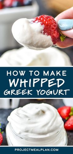 how to make whipped greek yogurt with strawberries and blueberries in the background