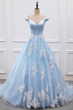 Blue Tulle Prom Dress, Blue Ball Gowns, Princess Prom Dresses, Senior Prom Dresses, V Neck Prom Dresses, Evening Dress Floor Length, Prom Dresses 2019, A Line Prom Dresses, Ball Gowns Prom