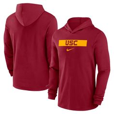 Step out in USC Trojans spirit with this Sideline T-shirt from Nike. It features a team wordmark across the front on moisture-wicking Dri-FIT fabric. The attached hood offers extra coverage, perfect for cheering the USC Trojans to a win. Usc Trojans, Florida State Seminoles, Florida State, Men's Nike, Outerwear Jackets, A Team, Dri Fit, Long Sleeve T Shirt, Moisture Wicking