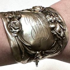 Thanks For Looking At This Handmade One Of A Kind Cuff Bracelet Made With Antique Silverplate From The Victorian Art Nouveau Era.. About 95 Years Old. I Preserved This Stunning Antique From Destruction In History 2.75 Inches Wide + Fits Wrist 6.5-7 , If You Need Larger Or Smaller Contact Me 47.6 Grams Silver, Statement, This Is Handmade And Is Imperfectly Perfect, Lady, Handmade And Imperfectly Perfect Monogram - Sorry I Cannot Read Unique Cuff Bracelet For Formal Occasions, Luxury Handmade Cuff Bracelet For Formal Occasions, Formal Engraved Cuff Bracelet, Luxury Handmade Formal Cuff Bracelet, Unique Cuff Bangle For Formal Occasions, Luxury Engraved Cuff Jewelry, Engraved Cuff Bangle For Wedding, Engraved Cuff Bracelet For Wedding, Wedding Hallmarked Cuff Bracelet