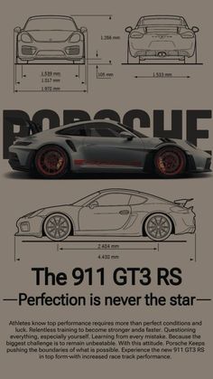 the porsche gt3 rs is shown in this poster