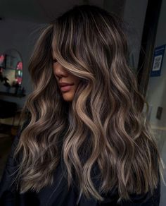 Black Hair with Ashy Balayage Highlights Brunette Balayage Hair Ashy, Balayage On Black Hair, Ashy Balayage, Ash Blonde Balayage, Brown Hair Looks, Color Balayage, Brown Hair Inspo