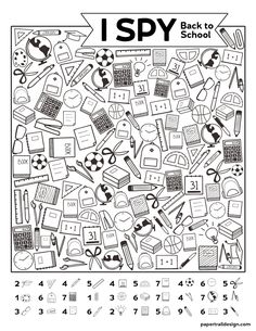 the back to school coloring page is filled with pictures and words that are all in black and