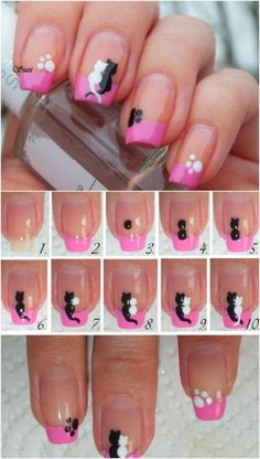 Deco Nails, Nail Magic, Cat Nail Art, French Pedicure, Cat Nail, Valentine Nail Art, Style Nails, Nail Techniques, Heart Nail