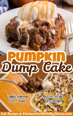 pumpkin dump cake recipe on a white plate