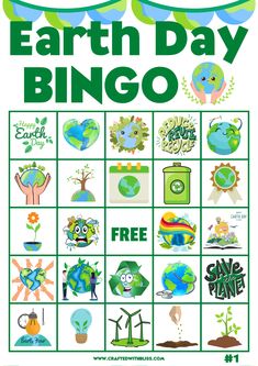 an earth day bingo game with images of plants, trees and other things on it