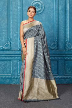 Shop grey Mashru Banarasi saree online in USA with zari border.  Keep your ethnic wardrobe up to date with latest designer sarees, pure silk sarees, Kanchipuram silk sarees, handwoven sarees, tussar silk sarees, embroidered sarees from Pure Elegance Indian saree store in USA.-full view Gray Traditional Wear For Festive Occasions, Gray Festive Traditional Wear, Festive Gray Traditional Wear, Gray Traditional Wear With Zari Work For Diwali, Diwali Gray Dupatta With Traditional Drape, Gray Traditional Wear For Diwali, Gray Semi-stitched Traditional Wear, Gray Dupatta With Zari Work In Traditional Drape, Traditional Gray Dupatta With Traditional Drape