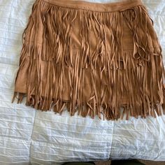 Brand New With Tags! Suede Mini Skirt. Fringe Detailing On Front And Back. Side Zipper With Clasp. Size Large. Tan (Brown). Brown Party Skort For Spring, Casual Fringe Skirt For Fall, Casual Mini Skirt With Fringe, Casual Fringe Mini Skirt, Brown Fringe Mini Skirt, Fringe Mini Skirt, Rave Fits, Sugar Lips, Morgan Wallen