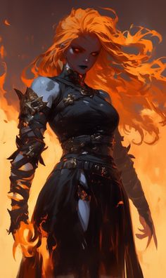 Female Villian Art, Elemental Person, Fire Character Art, Fire Genasi Female Dnd, Flame Atronach, Pathfinder Game, Fire Giants, Bw Art, Dante Devil May Cry