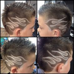 Flames Hair Design, Flame Hair Design, Lightning Haircut, Lighting Bolt Hair Design Boys, Boy Hair Designs, Barber Designs In Hair, Fire Haircut