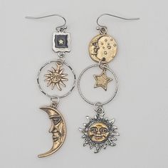 This listing is for a pair of celestial themed earrings or nature themed earrings. 5 variants to choose from! ✨️ Sun + Moon + Star 🌙 Moth Moon Phase 🦇 Bats ☀️ Sun + Moon Gold 💀 Skeletons ✨️Free gift with every order!🎁 Celestial Moon Charm Metal Earrings, Celestial Star-shaped Earrings With Sun And Moon Design, Celestial Metal Earrings With Moon Charm, Celestial Star Shaped Earrings With Sun And Moon Design, Celestial Moon Phase Moon Earrings, Celestial Moon Shaped Metal Earrings, Celestial Moon-shaped Metal Earrings, Metal Moon Charm Earrings In Celestial Style, Mystical Sun And Moon Earrings As Gift