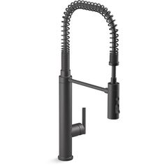 a black sink faucet with an open spout