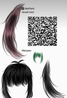 an anime character with long black hair and green eyes, has a qr code on it