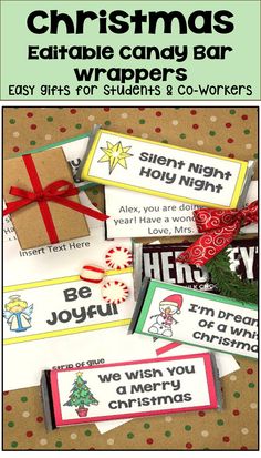 christmas printable candy bar wrappers for students and teachers to use in their classroom