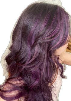 Hair Color Violet Purple, Brown And Purple Balayage, Purple And Brunette Hair, Hair Inspo Color Purple, Violet Highlights In Brown Hair, Purple In Brown Hair, Grape Violet Hair Color, Light Purple Highlights Brown Hair, Violet Highlights On Dark Hair