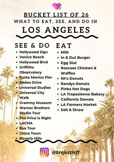 an advertisement for the los angeles food and drink festival with palm trees in the background