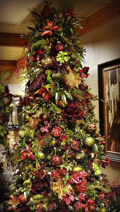 a christmas tree with red and green decorations