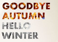 the words goodbye autumn and hello winter written in different font styles on a white background