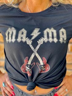 Rock n’ Roll Mama tee – The Feisty Bull Boutique Rocker Tee, Cropped Graphic Tees, Merch Ideas, Mama Tee, Tank Top Long Sleeve, Kimono Jacket, Dress With Cardigan, Athletic Wear, Rock N