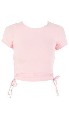 Cut Your Ties Ribbed Short Sleeve Crew Neck Side Ruching Crop Tee Shir – Indie XO Casual Ribbed Short Sleeve Top For Summer, Ribbed Stretch Short Sleeve Top For Summer, Trendy Crew Neck Top With Drawstring, Sporty Pink Top With Drawstring, Summer Ribbed Crop Top With Short Sleeves, Solid Sporty Tops With Drawstring, Fitted Short Sleeve Tops With Drawstring, Fitted Pink Tops With Drawstring, Fitted Pink Top With Drawstring