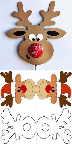 the reindeer paper craft is ready to be cut out and put on it's own face