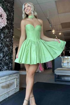 Embrace timeless elegance with the Sage Green Strapless Satin Short Homecoming Dress. This dress is made from luxurious satin fabric, it drapes beautifully for a smooth and polished look. It is available in color sage green, pink, and Hot Pink. The flattering strapless neckline highlights your shoulders and neckline, creating a sophisticated silhouette. The back showcases a classic lace-up closure, ensuring a tailored fit. Perfect for any special occasion! Details: Silhouette: A-Line style Fabri Light Green Homecoming Dresses, Hot Pink Homecoming Dresses, Mermaid Prom Dresses Sparkly, Hot Pink Homecoming, Homecoming Dresses Bodycon, Prom Dresses Sparkly, Sequin Homecoming Dress, Green Homecoming Dresses, Short Homecoming Dresses