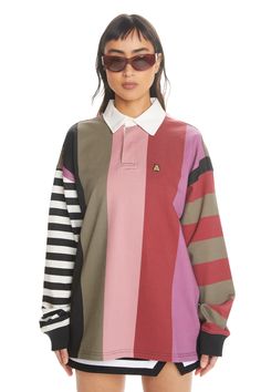 Retro Collared Polo Shirt With Graphic Print, Retro Striped Streetwear Tops, Retro Cotton Polo Shirt With Graphic Print, Retro Polo Collar Top With Stripes, Retro Striped Polo Shirt, Oversized Hoodie Outfit, Gender Neutral Fashion, Streetwear Inspiration, Sweater Brands