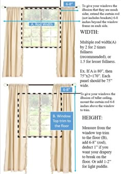 the instructions for how to hang curtains in an open window, with measurements and directions