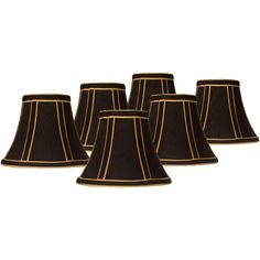 six black lampshades with gold trim