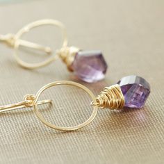 Amethyst Gold Hoop Earrings February Birthstone by aubepine Gemstone Jewelry Earrings, February Birthstone Jewelry, Elephant Earrings, Amethyst Gold, Silver Gemstone Jewelry, Gemstone Jewelry Handmade, Amethyst Jewelry, February Birthstone, Birthstone Earring