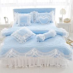 Amani Double-Layered Ruffled Cotton Lace Duvet Cover Set Duvet Cover Set - Point Design Color 3 / 1m Twin size 3Pcs pointdsgn.com Lace Bedding Set, White Bed Set, Blue Bedding Sets, Twin Size Bed, Lace Bedding, Ruffle Bed Skirts, Biggie Smalls, Ruffle Bedding, Cotton Bedding Sets