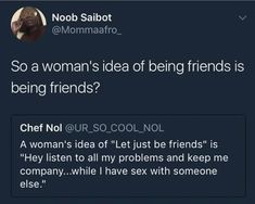 two tweets that are on the same page, one has an image of a woman's idea of being friends is being friends?