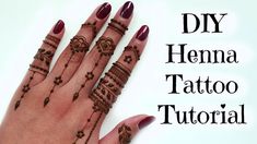 henna tattoo on the palm of a woman's hand, with text overlay that reads diy henna tattoo