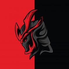 a red and black background with an animal's head