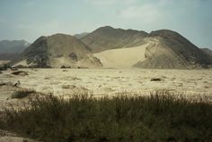 the desert is covered in sand and grass