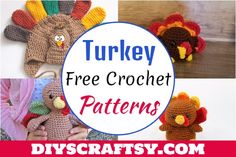 crochet turkey hat pattern for kids and adults to make them look like they're