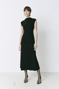 Rue Sophie Valette Midi Dress Black Mock Neck Black Dress, Sleek Black High Neck Dress, Sleek High Neck Midi Dress For Work, Sleek Black Viscose Midi Dress, Sleek Turtleneck Workwear Dresses, Sleek Black High Neck Midi Dress, Mockneck Dress, Black Clothes, Mock Neck Dress