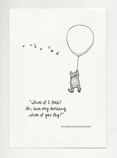 a drawing of a winnie the pooh flying with a balloon