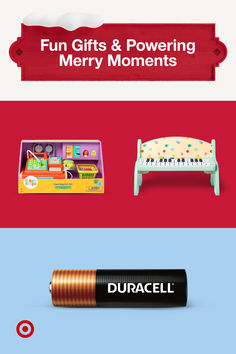 an advertisement for duraceell's gifts and powering merry moments