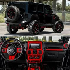 the inside and outside view of a jeep