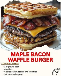 a poster with bacon and waffle burgers on it