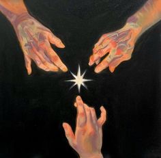 two hands reaching towards each other to reach for a star