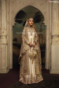 Buy White Bridal Dress Pakistani Designer Attire in Premium Quality fabric Gold Peshwas Enhanced with Hand-embellished work. Customizable. Fast Shipping Bridal Dress Pakistani, Nameera By Farooq, Pakistani Bridal Dresses Online, Red Wedding Lehenga, White Bridal Dress, Dress Pakistani, White Bridal Dresses, Pakistani Bridal Dresses, Pakistani Bridal Wear