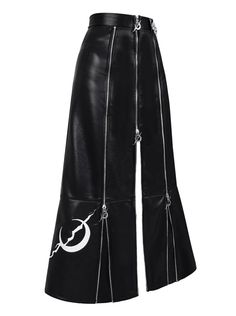 ❤︎Electric Moon Design Zip Super A-Line Leather Long Skirt❤︎ Leather Long Skirt, Long Leather Skirt, Pearl Bag, Fashion Gallery, Moon Design, Quilted Bag, Long Skirt, Skater Skirt, Leather Skirt