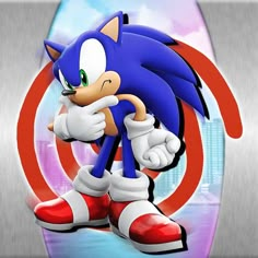 sonic the hedgehog is standing in front of a red circle